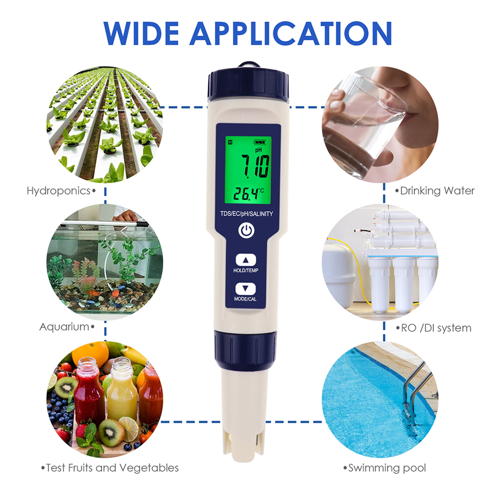 Medidor de salinidad 5 en 1 PH - Ph Meter Digital Water Tester reseña y precio