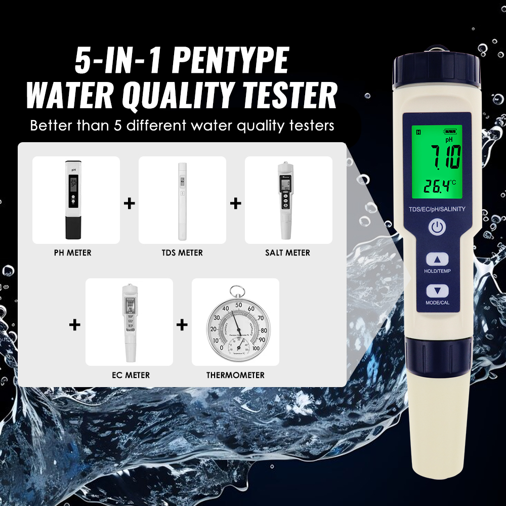 Medidor de salinidad 5 en 1 PH - Ph Meter Digital Water Tester reseña y precio